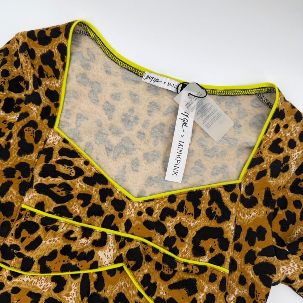 Nasty Gal x Minkpink Leopard Print Square Neck Long Sleeve Crop Top‎